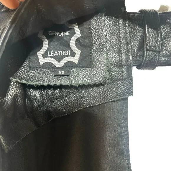 Genuine Womens Leather Motorcycle Chaps XS Zip Biker Western Riding Gear Black